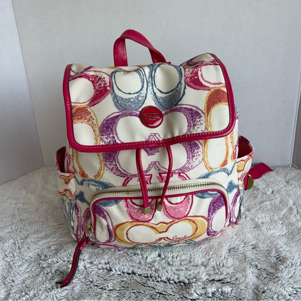Coach Poppy Multicolor Signature Scribble Print Canvas  Backpack
